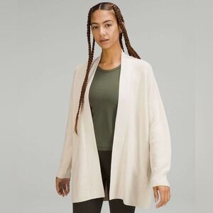 Lululemon Merino Wool-Blend Ribbed Long Wrap Sweater in White Opal